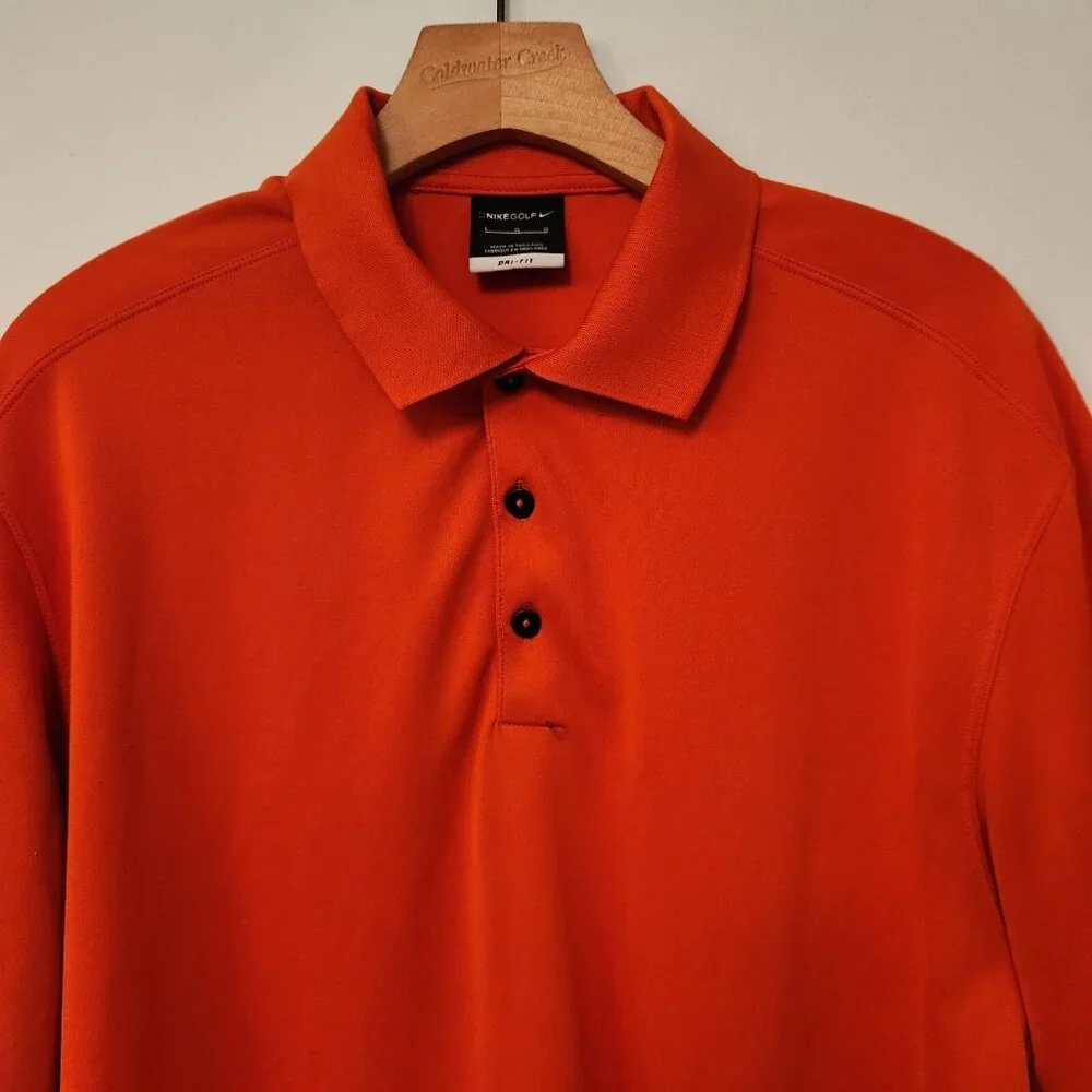 Nike Golf Dri-Fit‎ Polo Shirt Orange Short Sleeve Polyester Mens Size Large EUC